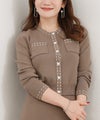 新色追加 手洗い可 レディース 秋冬春 可愛い 上品 きれいめ オフィス 色 フェミニン ジョイントスペース ＜エコヴェロ＞ステッチジャガード丸首ニットCD Liala×PG