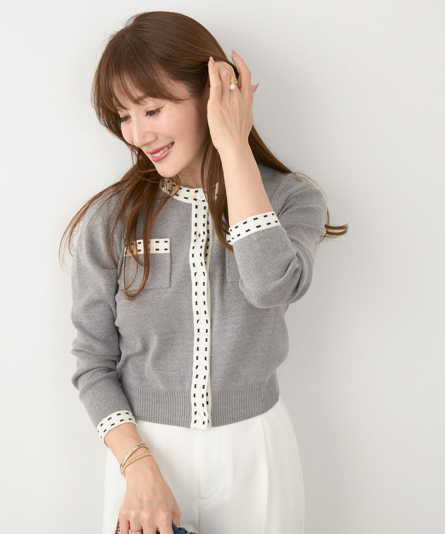 【新品タグ付き】お値下げ Liala×PG ステッチニットカーディガン グレー 新品タグ付き】お値下げ Liala×PG ステッチニットカーディガン グレー