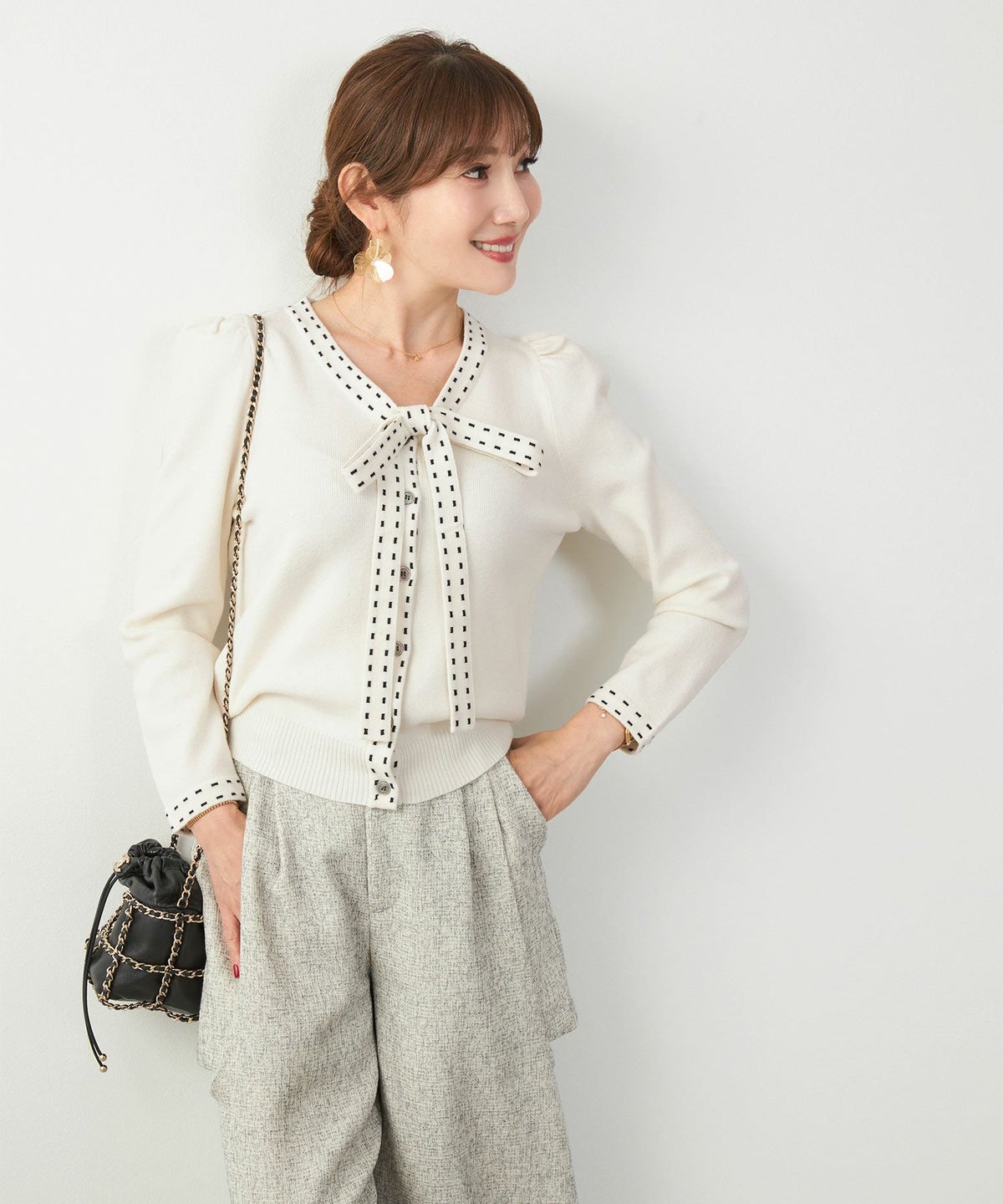 手洗い可 レディース 長袖 秋冬春 長袖 可愛い 上品 きれいめ オフィス ボウタイ フェミニン ジョイントスペース