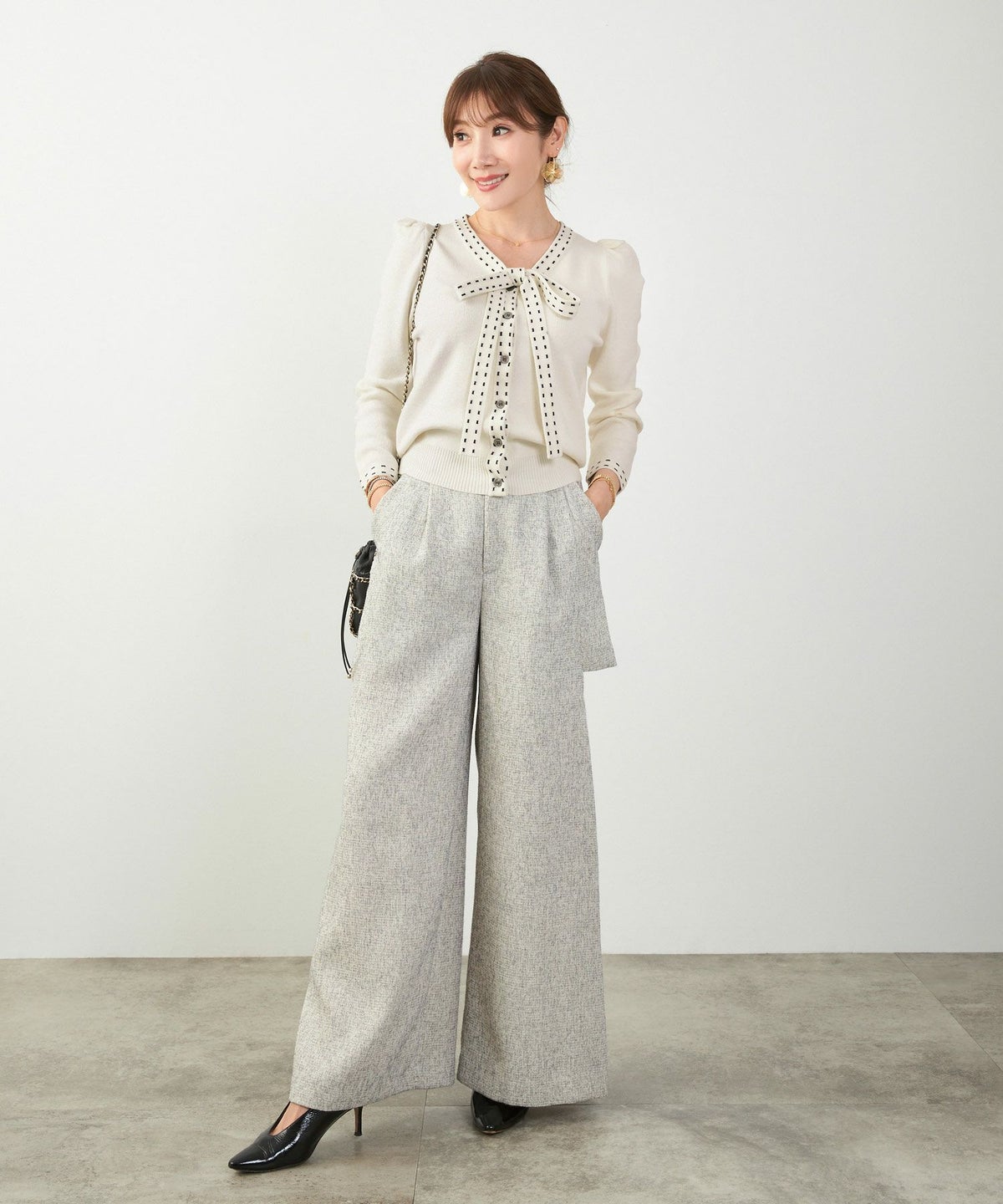 手洗い可 レディース 長袖 秋冬春 長袖 可愛い 上品 きれいめ オフィス ボウタイ フェミニン ジョイントスペース