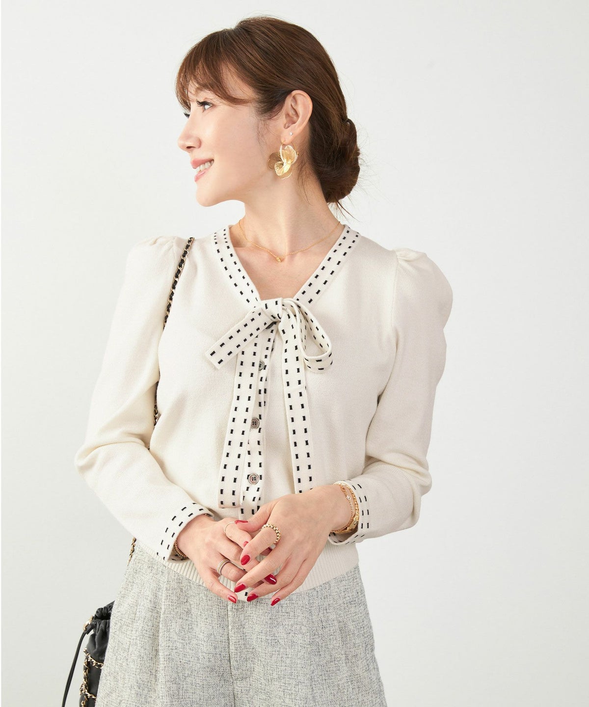 手洗い可 レディース 長袖 秋冬春 長袖 可愛い 上品 きれいめ オフィス ボウタイ フェミニン ジョイントスペース