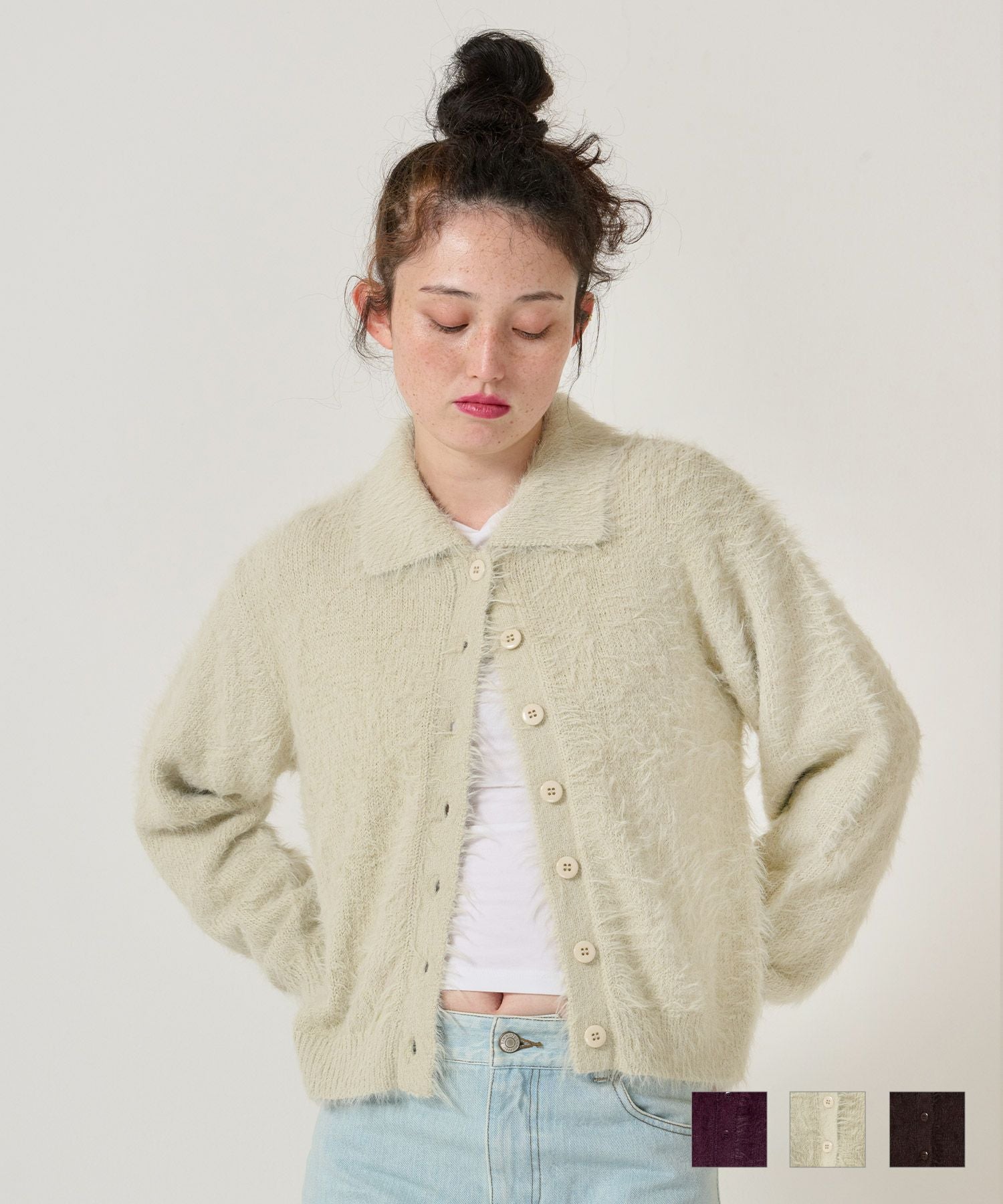 Special-Price-SALE 襟付き シャギーニット カーディガン TINA：JOJUN