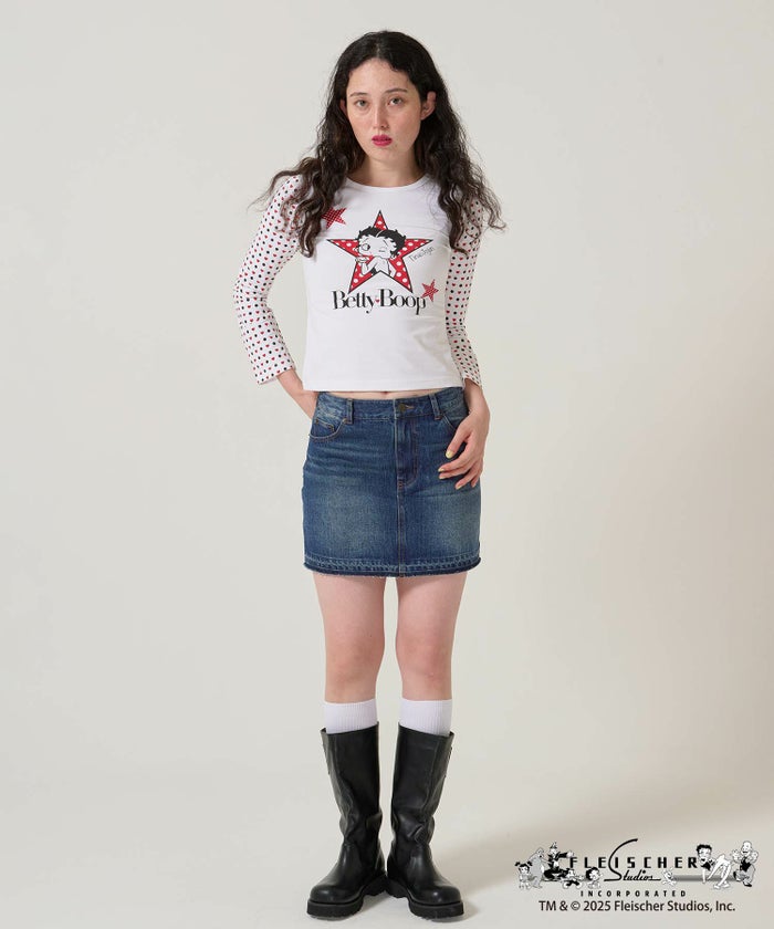 パッチワーク/デニム/ミニスカート