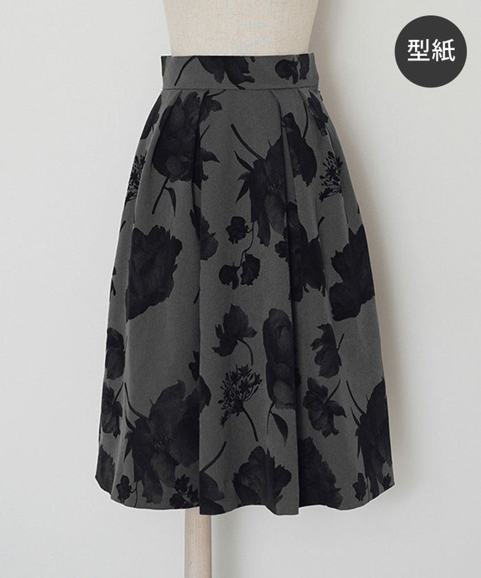 パターン ボトムス レディース 上品 きれいめ オケージョン シンプル エレガント フラワー M L LL ジョイントスペース 型紙 花柄 フロッキー タックフレア スカート Joint Space×kozuesakurada