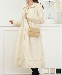 マウンテンパーカー スカラップ デザイン アウター 大人フェミニン 春 秋 きれいめ カジュアル フード付き  通勤  アウター 通学 デイリー オフィスカジュアル レディース ロング丈 アイボリー ピンクベージュ ネイビー スカラップ ロング マウンテンパーカー le reve vaniller