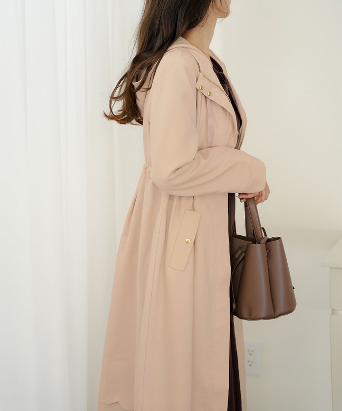 マウンテンパーカー スカラップ デザイン アウター 大人フェミニン 春 秋 きれいめ カジュアル フード付き  通勤  アウター 通学 デイリー オフィスカジュアル レディース ロング丈 アイボリー ピンクベージュ ネイビー