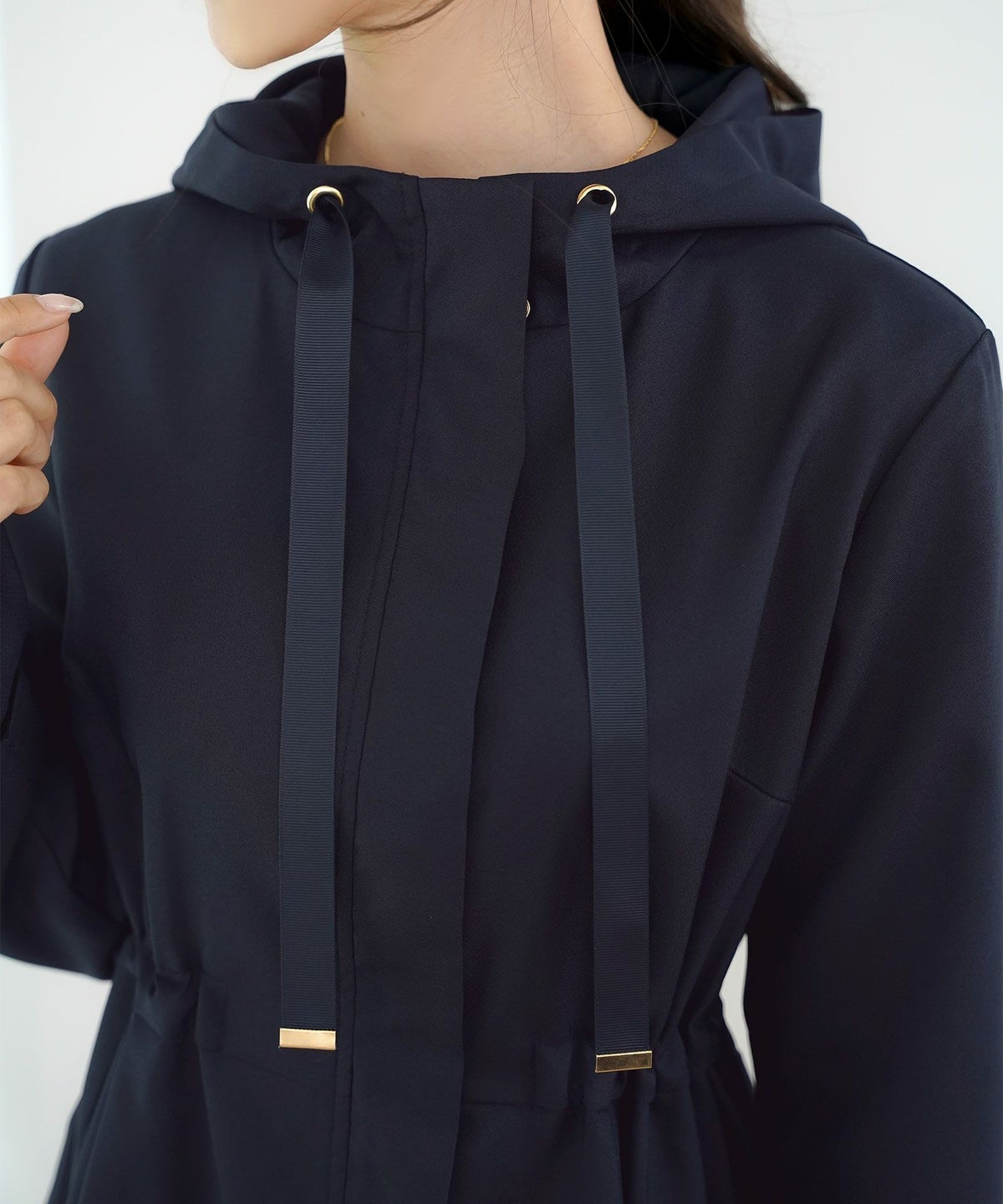 マウンテンパーカー スカラップ デザイン アウター 大人フェミニン 春 秋 きれいめ カジュアル フード付き  通勤  アウター 通学 デイリー オフィスカジュアル レディース ロング丈 アイボリー ピンクベージュ ネイビー