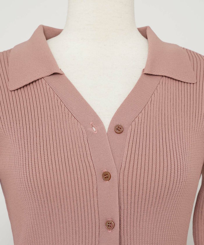 ペプラム 襟付き ニット Vネック レディース 秋冬 トップス 長袖 オフィスカジュアル フェミニン デート コーデ 通勤 服 きれいめ 上品 大人 カジュアル シンプル アイボリー ピンク チャコール　ネイビー