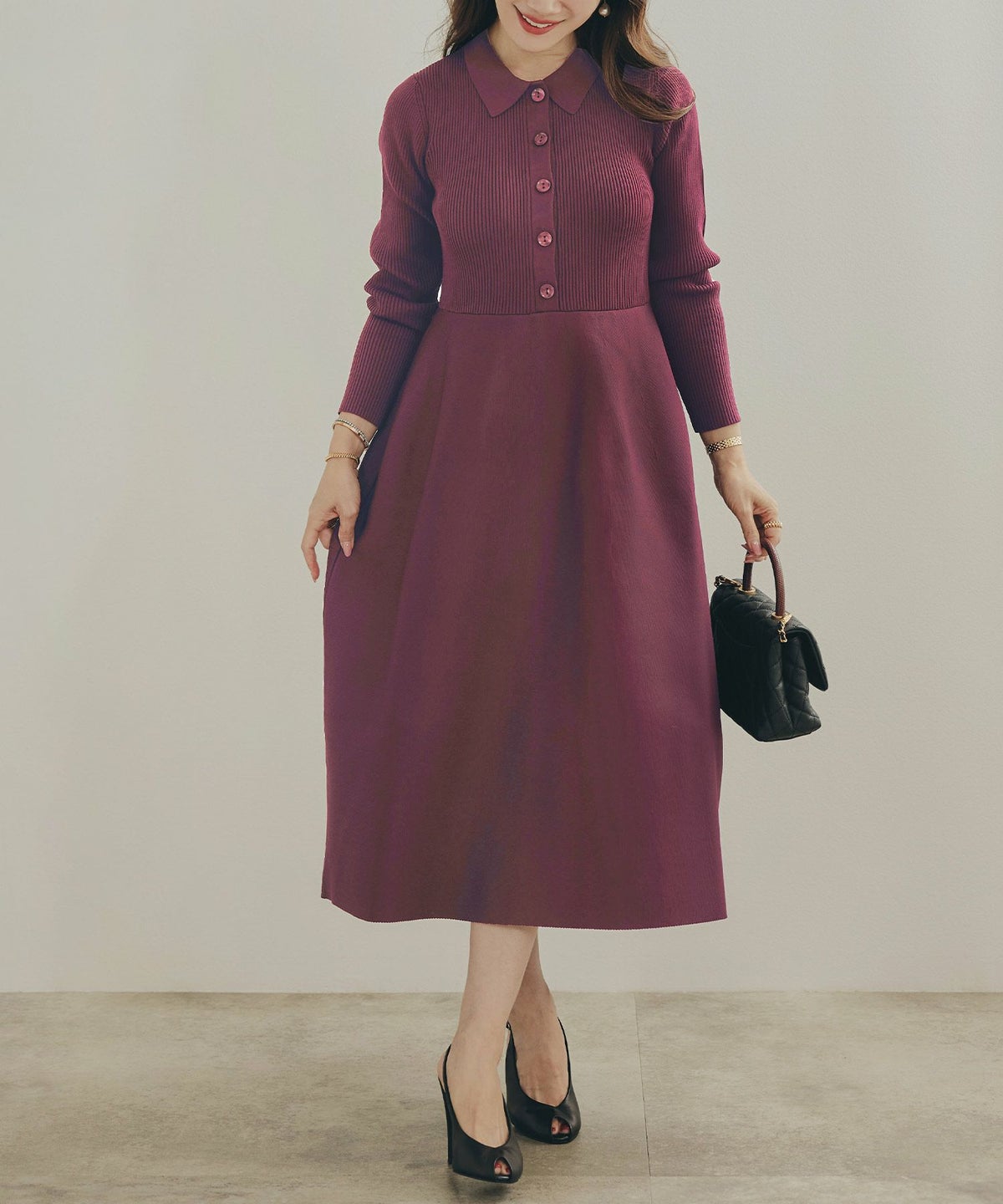 手洗い可 レディース ミモレ 大人 上品 長袖 きれいめ オフィス 秋冬 春 かわいい ジョイントスペース