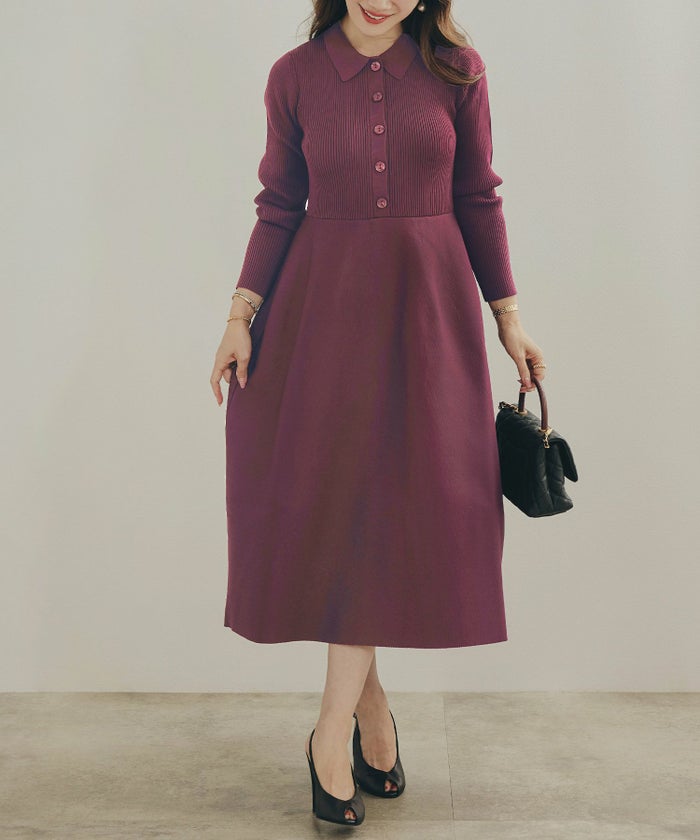 手洗い可 レディース ミモレ 大人 上品 長袖 きれいめ オフィス 秋冬 春 かわいい ジョイントスペース