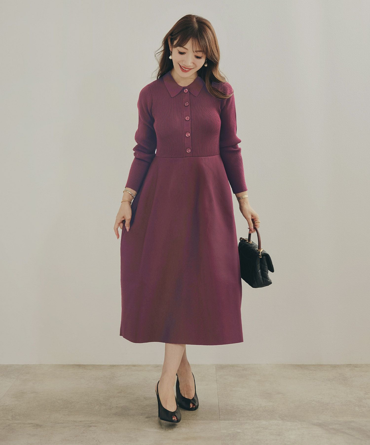 ミラノリブ 襟付き ニット ワンピース Liala×PG