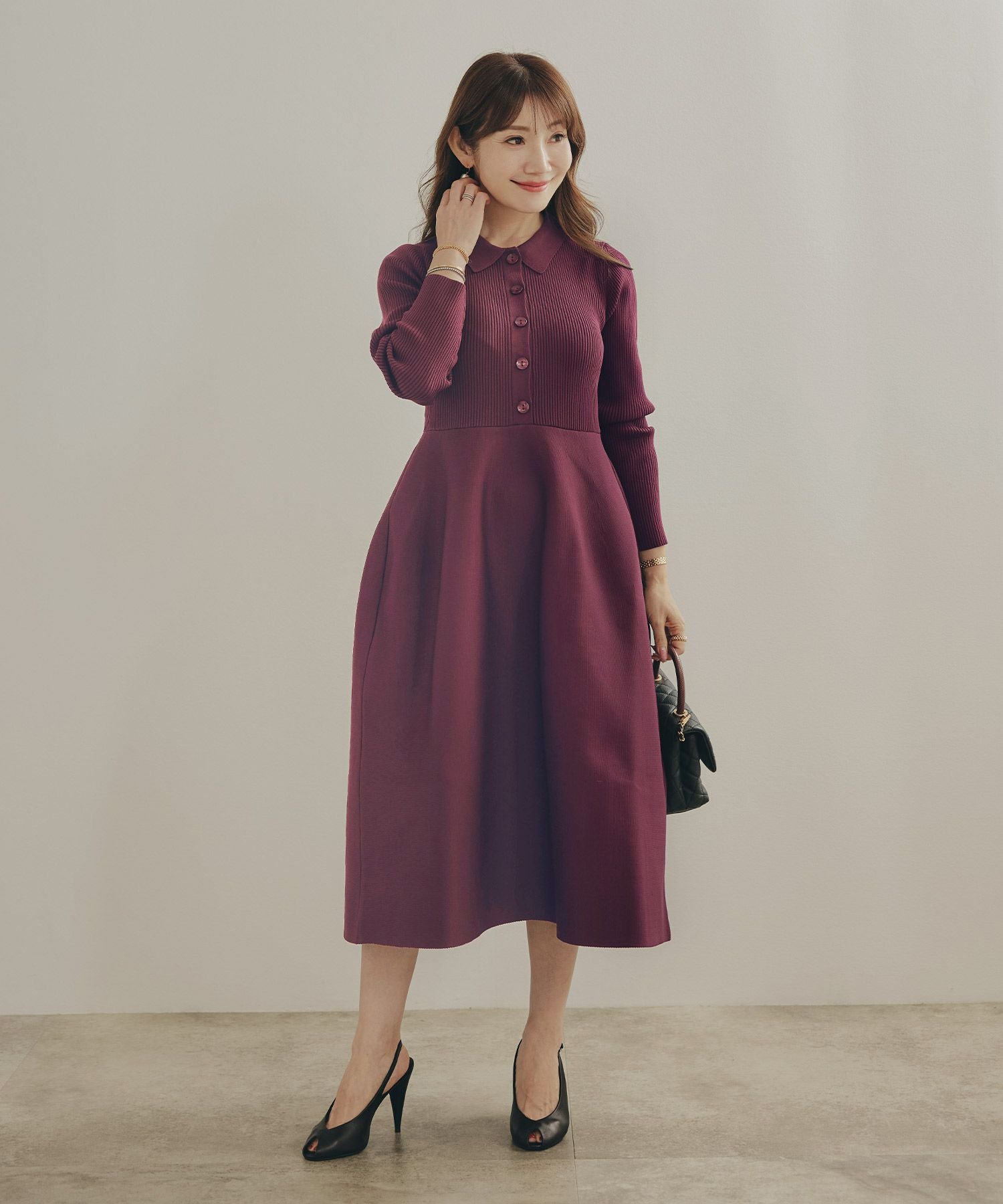 ミラノリブ 襟付き ニット ワンピース Liala×PG 全3色｜lpg331-2192【2