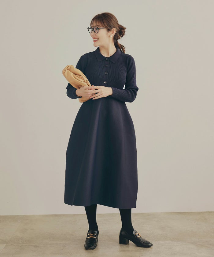 手洗い可 レディース ミモレ 大人 上品 長袖 きれいめ オフィス 秋冬 春 かわいい ジョイントスペース