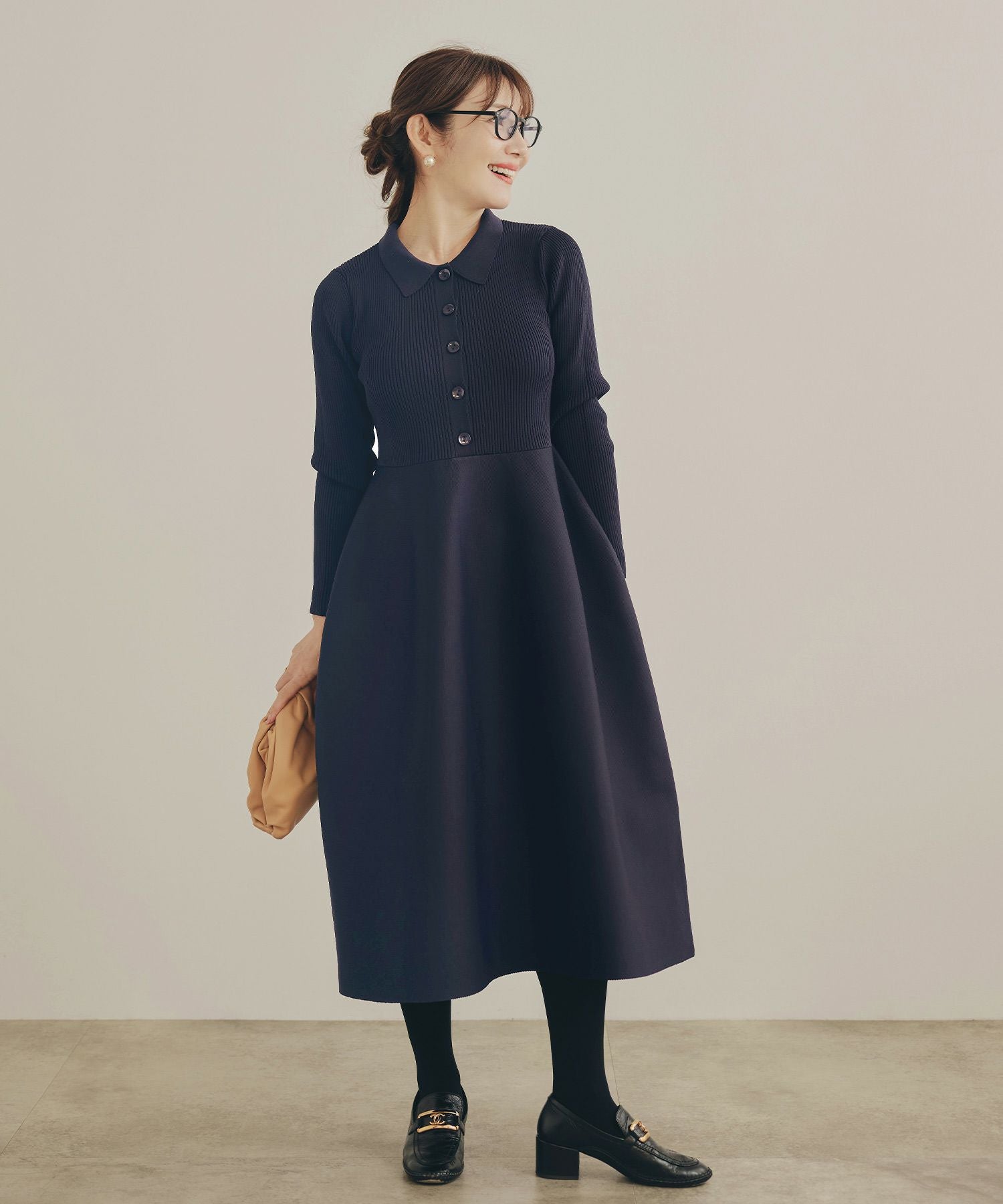 ミラノリブ 襟付き ニット ワンピース Liala×PG 全3色｜lpg331-2192【2