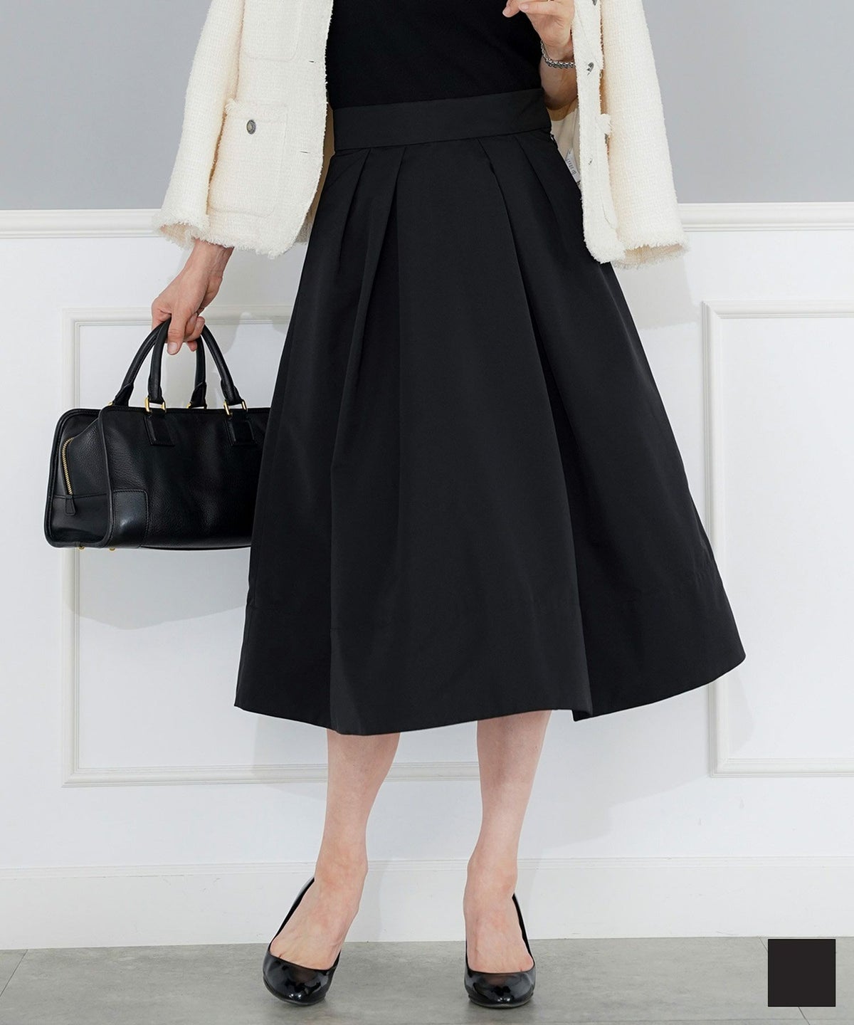 日本製 手洗い可 ボトムス レディース 上品 きれいめ オケージョン シンプル エレガント ジョイントスペース グログラン タック フレア スカート Joint Space×kozuesakurada