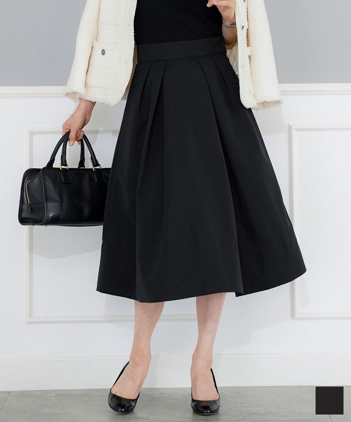 日本製 手洗い可 ボトムス レディース 上品 きれいめ オケージョン シンプル エレガント ジョイントスペース グログラン タック フレア スカート Joint Space×kozuesakurada