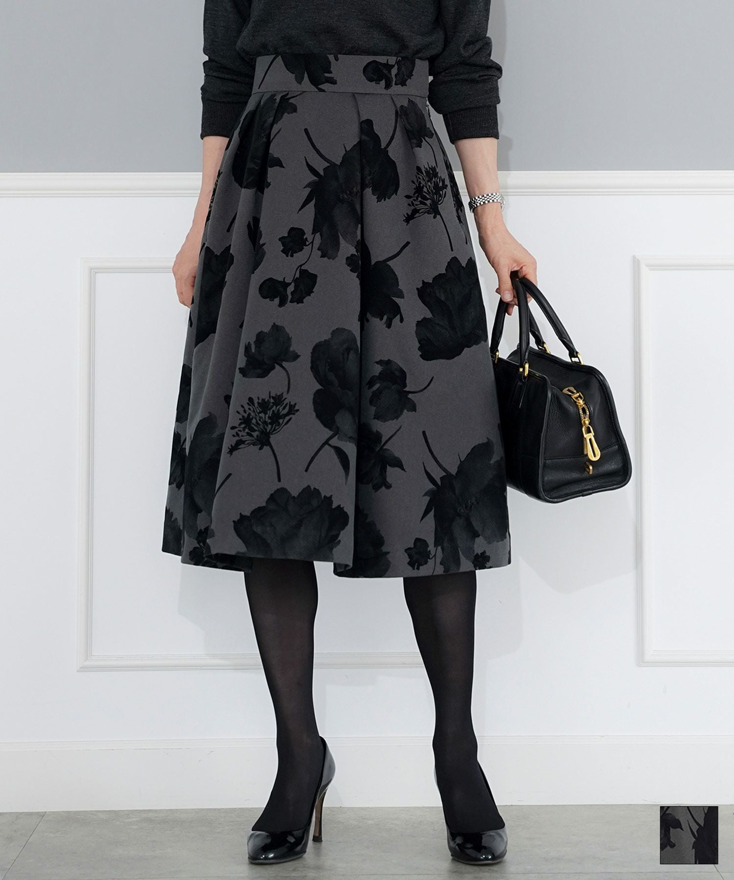 花柄 フロッキー タック フレア スカート Joint Space×kozuesakurada