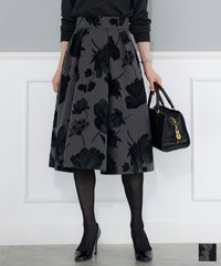 日本製 ボトムス レディース 上品 きれいめ オケージョン シンプル エレガント ジョイントスペース 花柄 フロッキー タック フレア スカート Joint Space×kozuesakurada