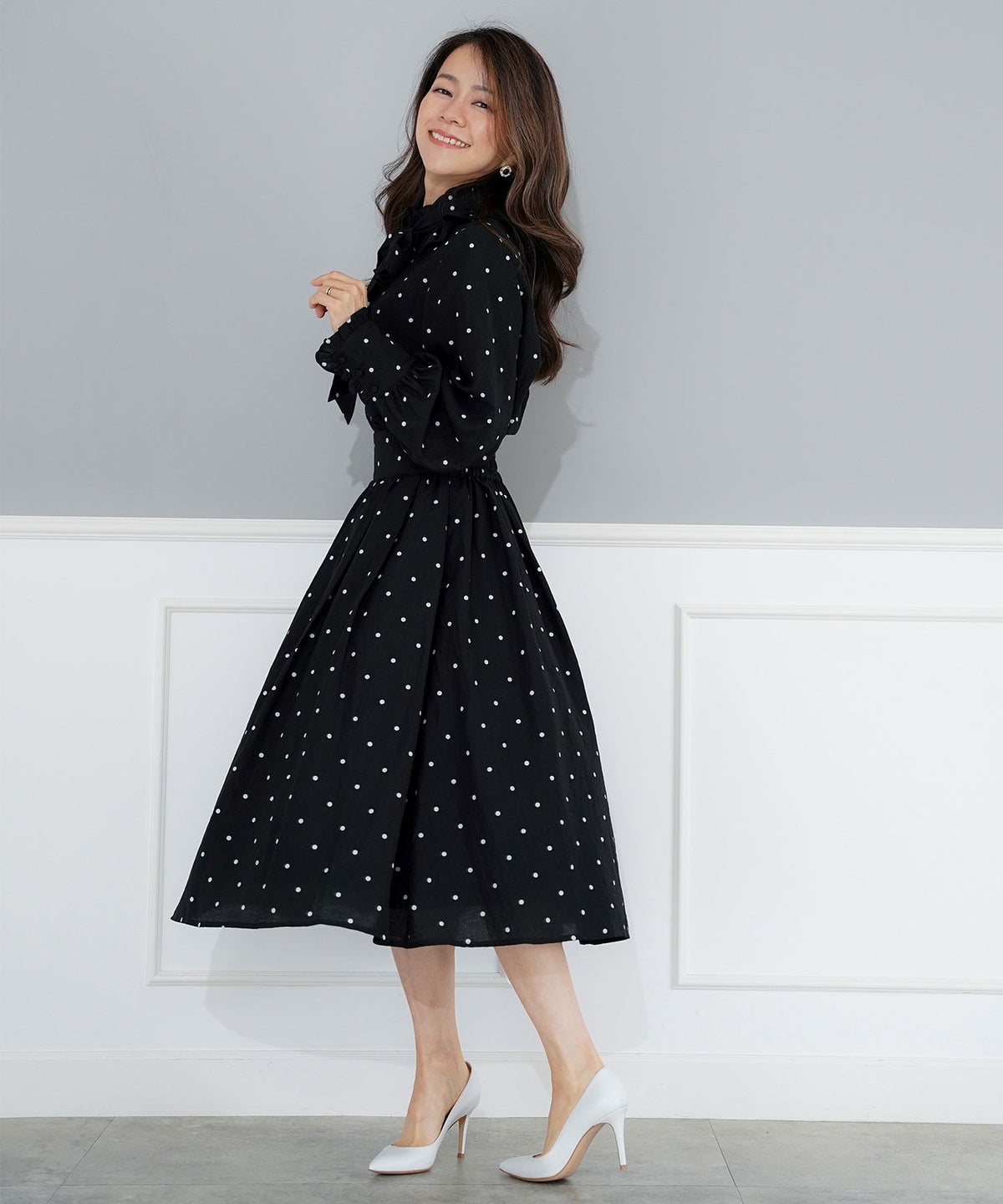 手洗い可 トップス レディース ドット 無地 上品 きれいめ オケージョン シンプル エレガント フリー ジョイントスペース