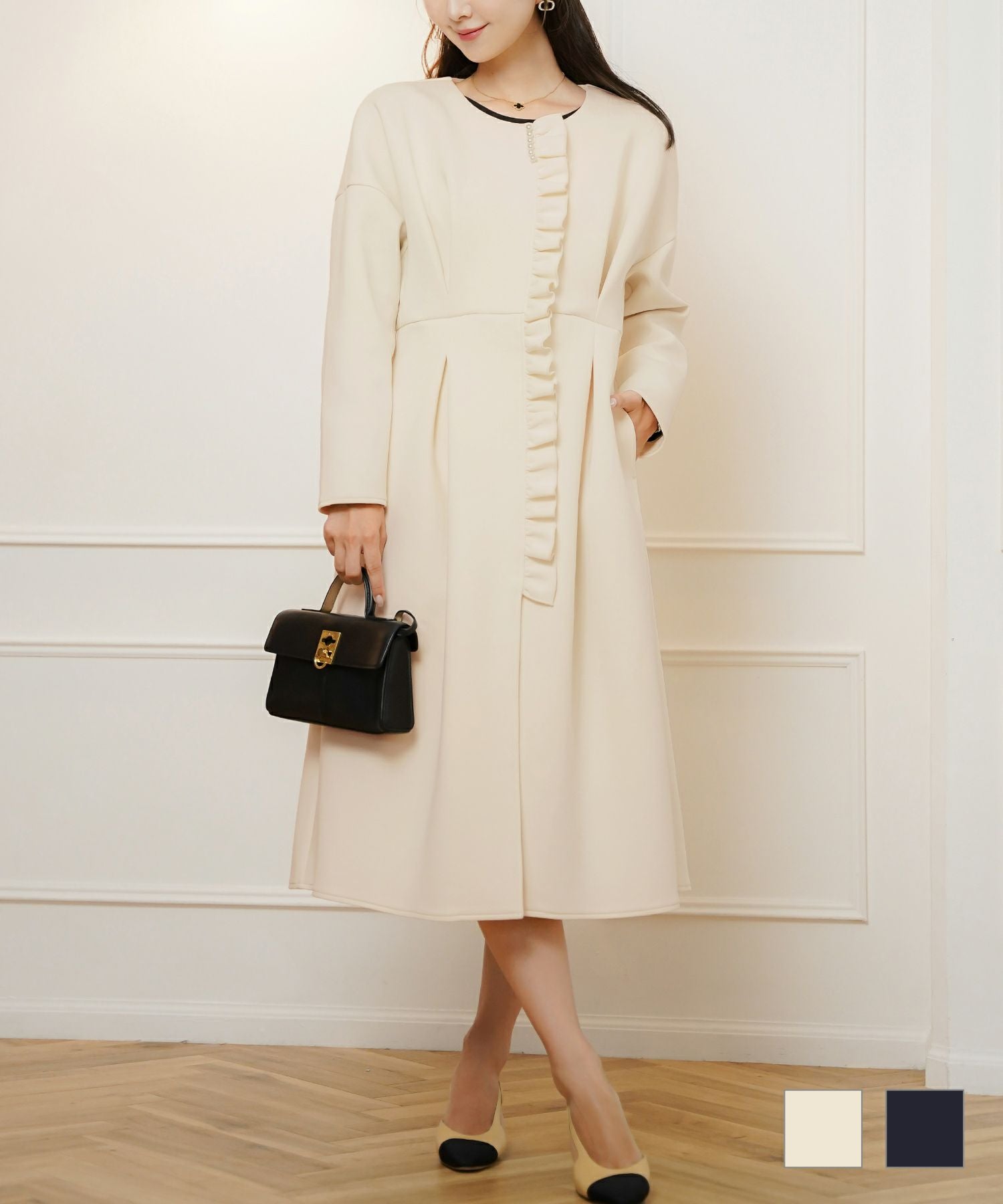 Occasion-SALE フリル ダンボールニット ドレス コート ロング le reve