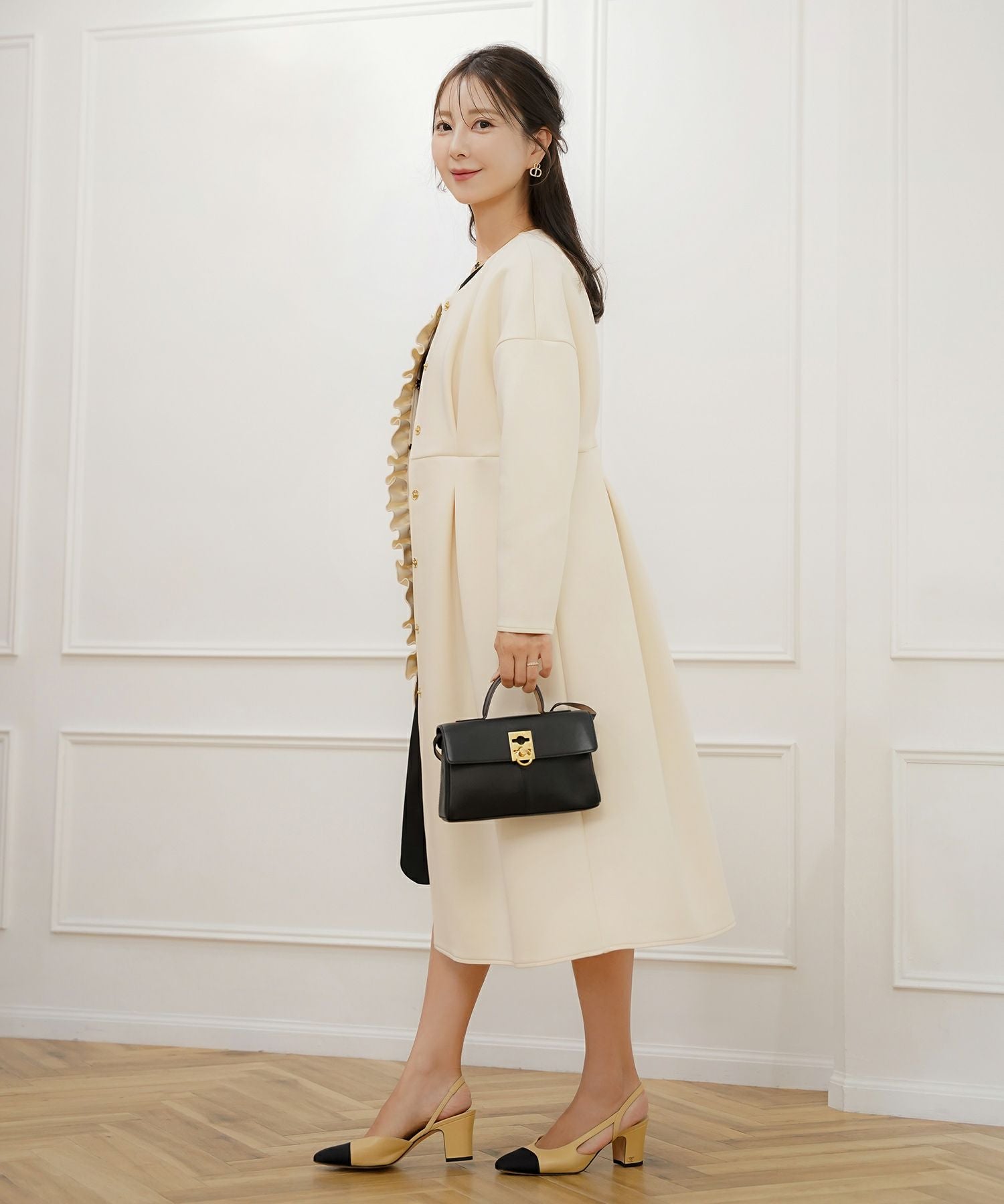 Occasion-SALE フリル ダンボールニット ドレス コート ロング le reve