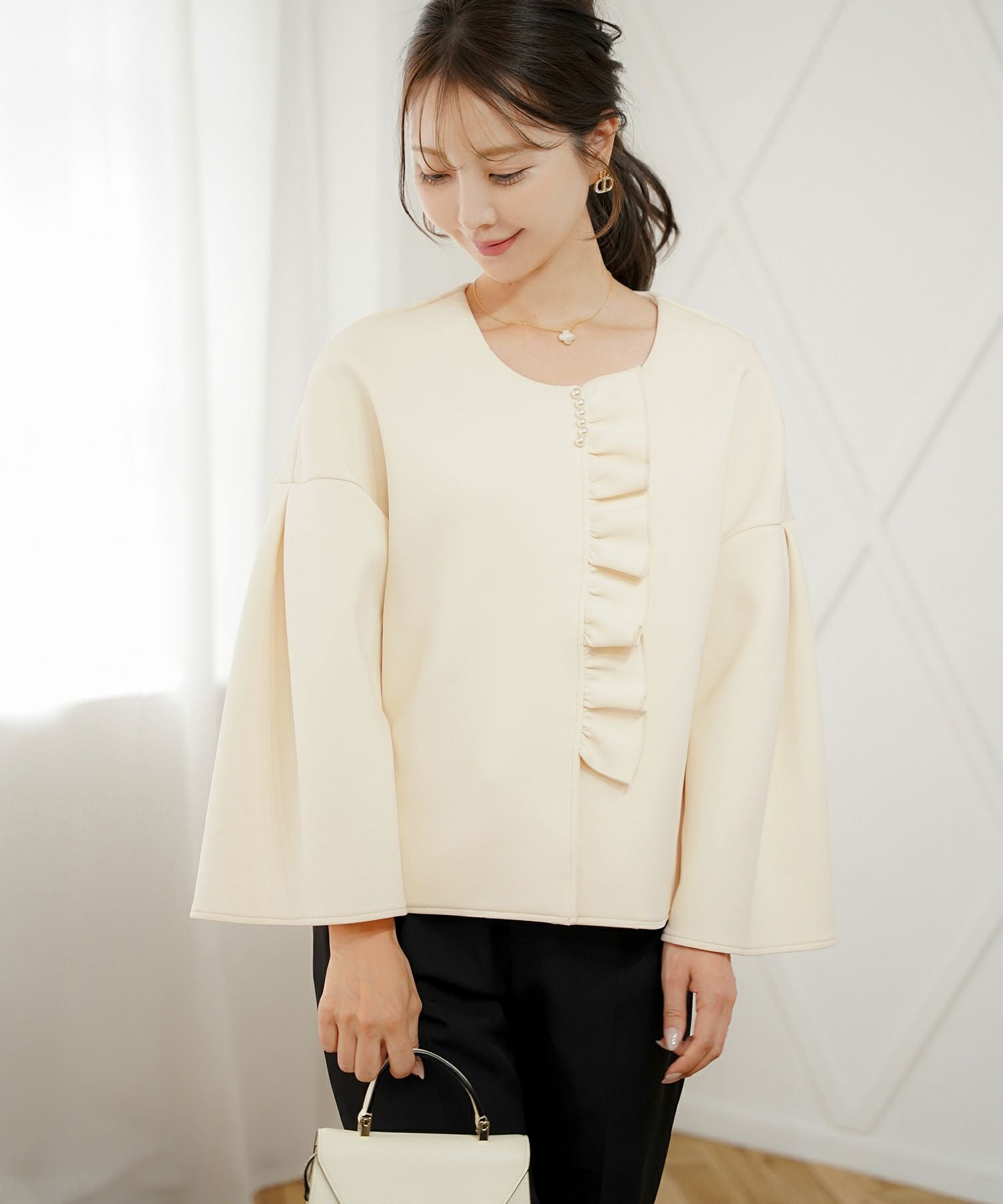 Occasion-SALE フリル ダンボールニット ミドル コート le reve