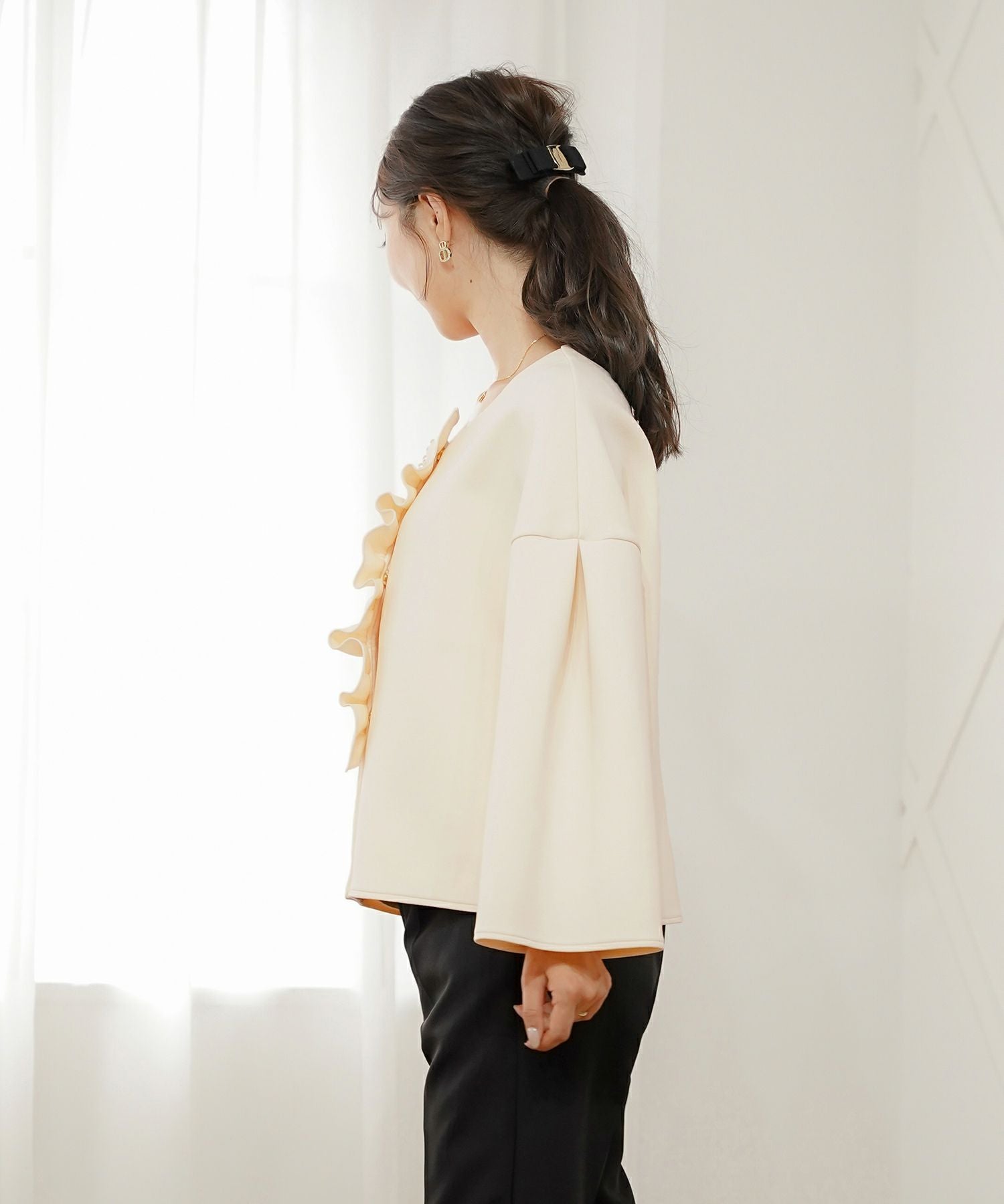 Occasion-SALE フリル ダンボールニット ミドル コート le reve