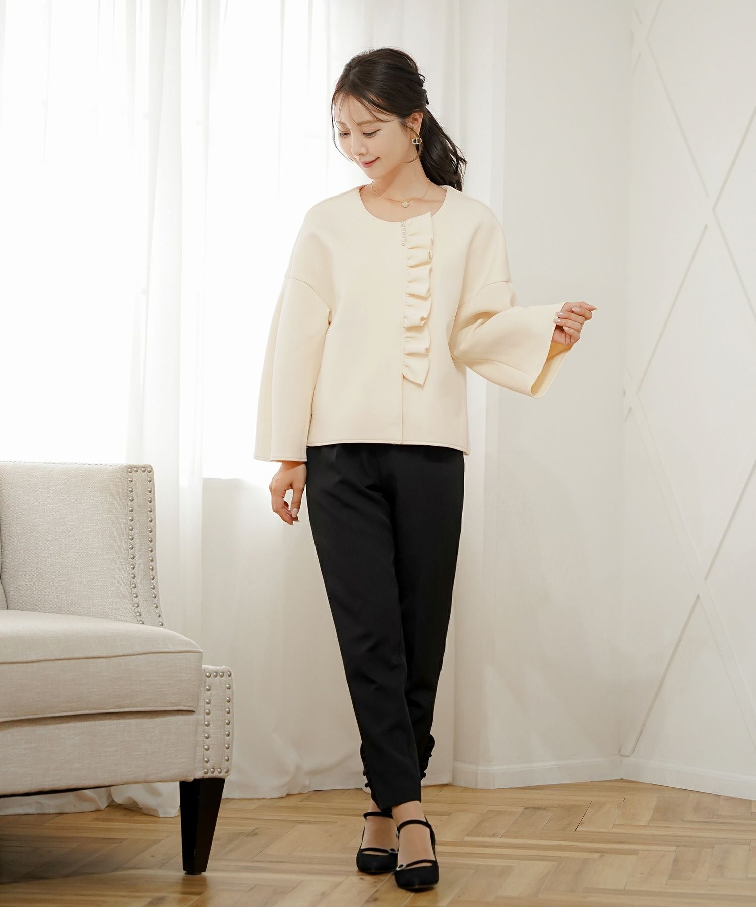 Occasion-SALE フリル ダンボールニット ミドル コート le reve