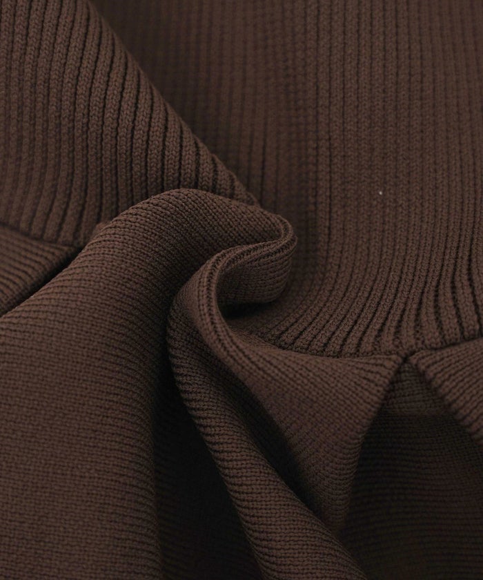 ワンピース 襟 花 長袖 きれいめ エレガント フェミニン 上品 ブルーグレー ブラウン ネイビー ブラック エクリュ 新色 フレア ニット 産前産後 オケージョン