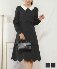 七五三 セレモニー フォーマル ドレス 襟付き スカラップ ティアード きれいめ 大人可愛い 上品 クラシカル 清楚 華やか 長袖 春 秋 冬 低身長 高身長 サイズ展開 ママコーデ 親子行事 2WAY 襟付き スカラップ ティアード ワンピース le reve vaniller