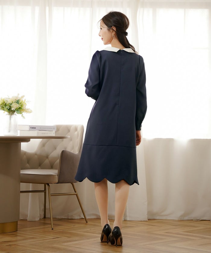 入園式 入学式 卒園式 卒業式 七五三 セレモニー フォーマル ドレス 襟付き スカラップ ティアード きれいめ レディース 大人可愛い 上品 クラシカル 清楚 華やか 長袖 春 秋 冬 低身長 高身長 サイズ展開 ママコーデ 親子行事