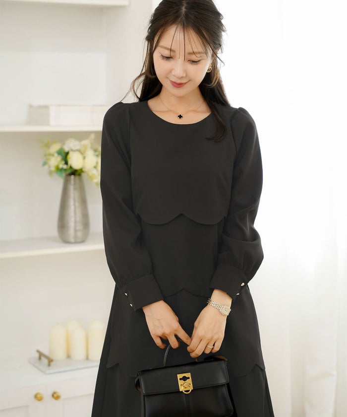 入園式 入学式 卒園式 卒業式 七五三 セレモニー フォーマル ドレス 襟付き スカラップ ティアード きれいめ レディース 大人可愛い 上品 クラシカル 清楚 華やか 長袖 春 秋 冬 低身長 高身長 サイズ展開 ママコーデ 親子行事