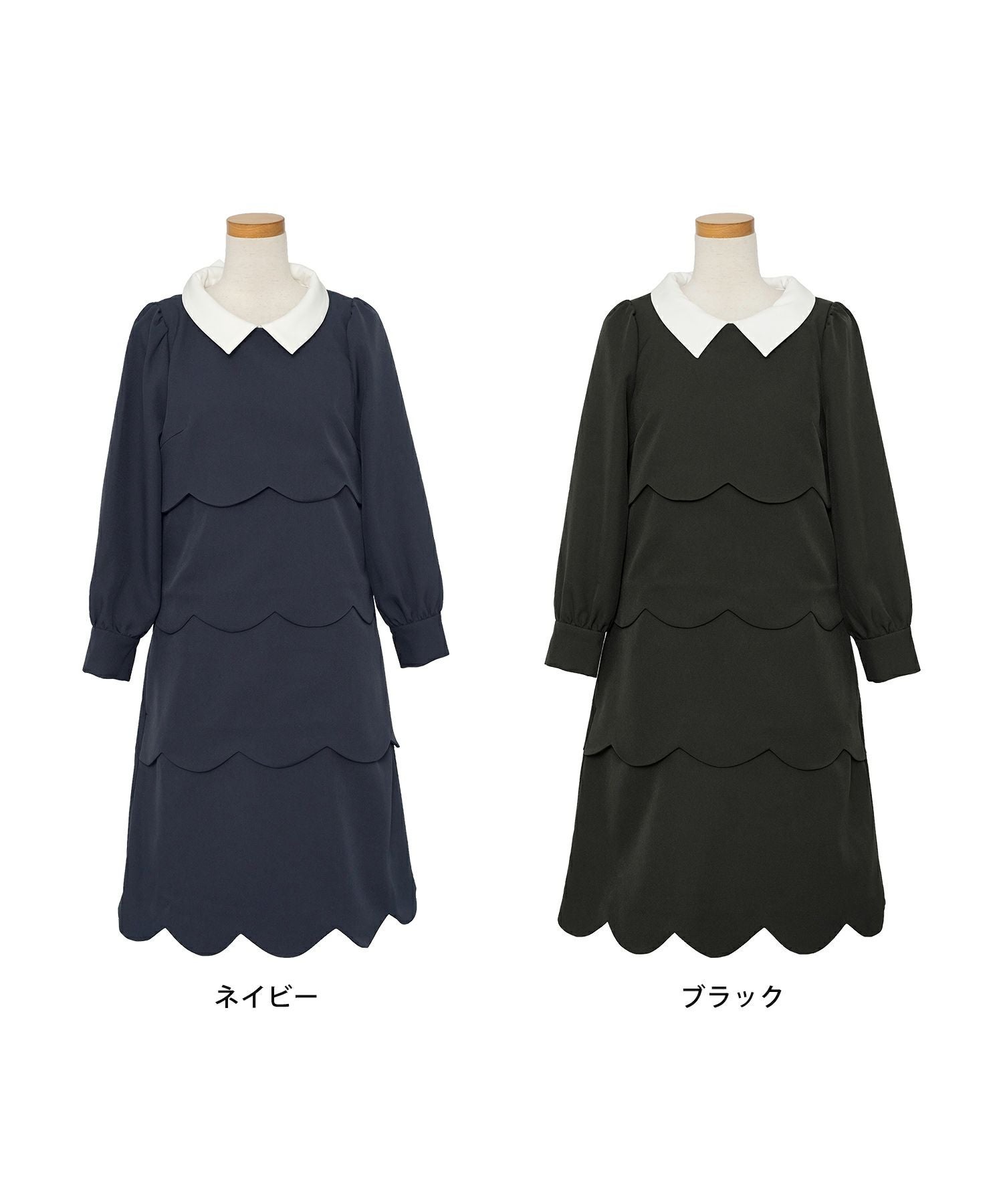 2WAY 襟付き スカラップ ティアード ワンピース le reve vaniller 全2