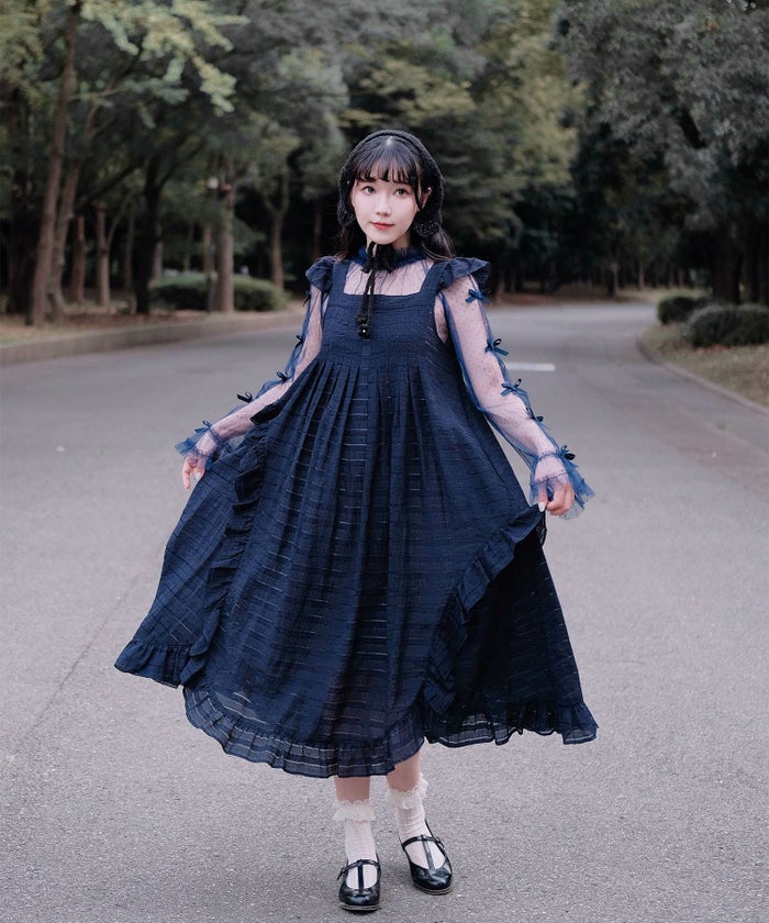 スカラップ フリル アシメ ワンピース miolite ネイビー カーキ