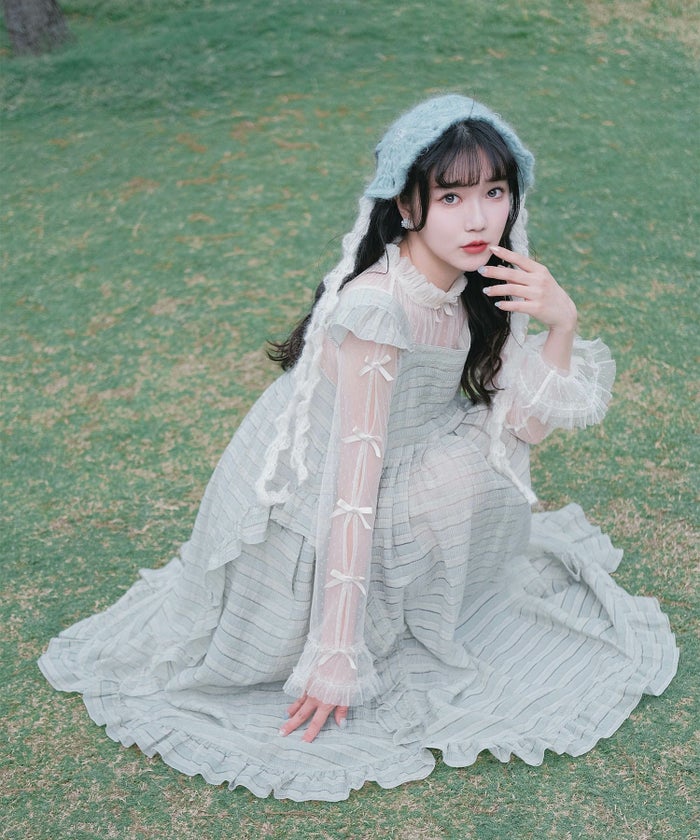 スカラップ フリル アシメ ワンピース miolite ネイビー カーキ