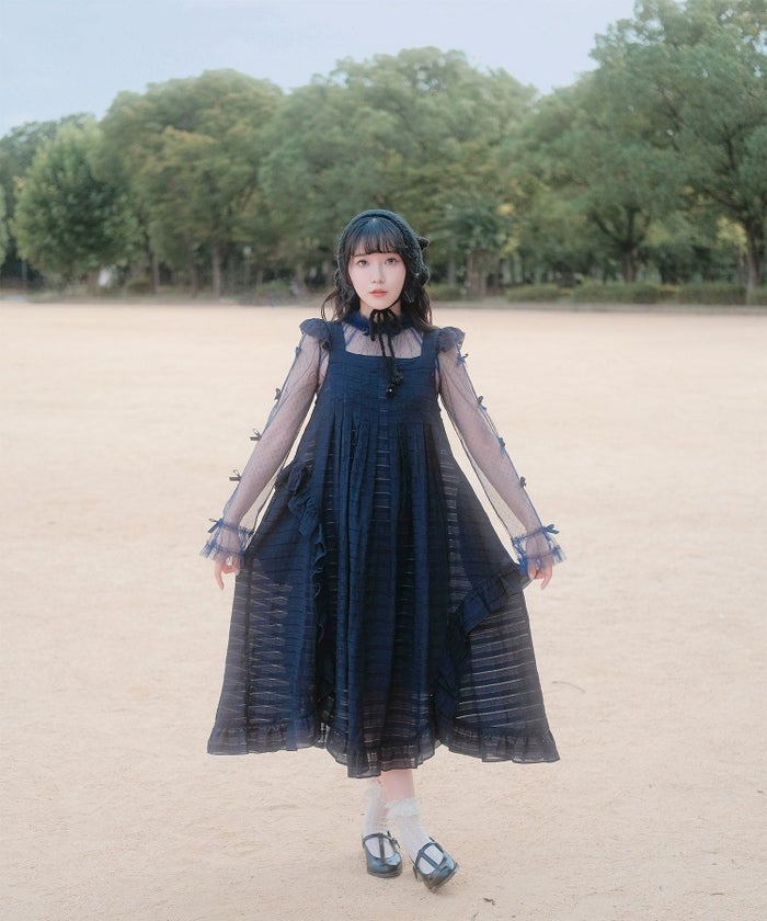 スカラップ フリル アシメ ワンピース miolite ネイビー カーキ