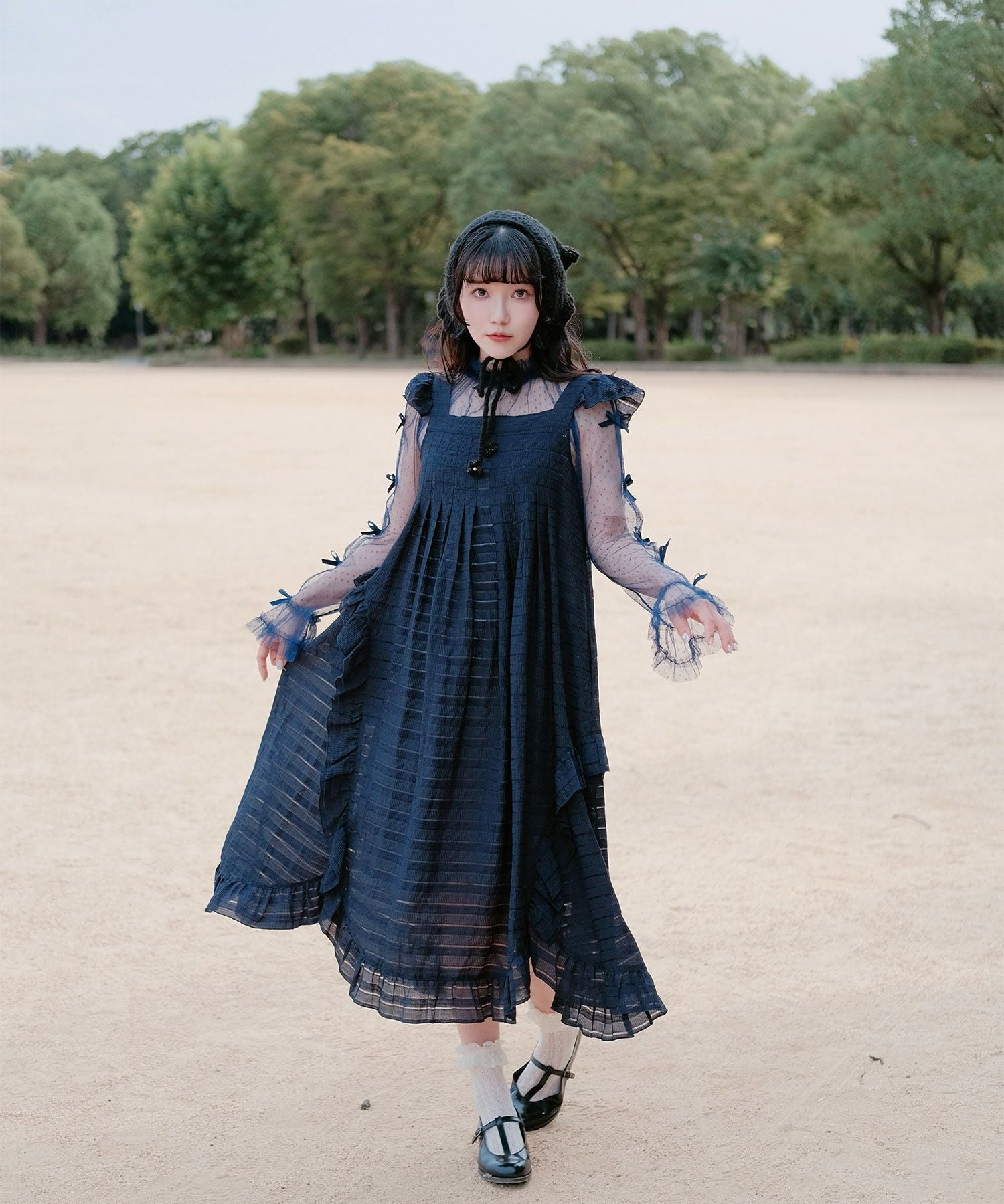 スカラップ フリル アシメ ワンピース miolite 全2色｜mio341-0142【1