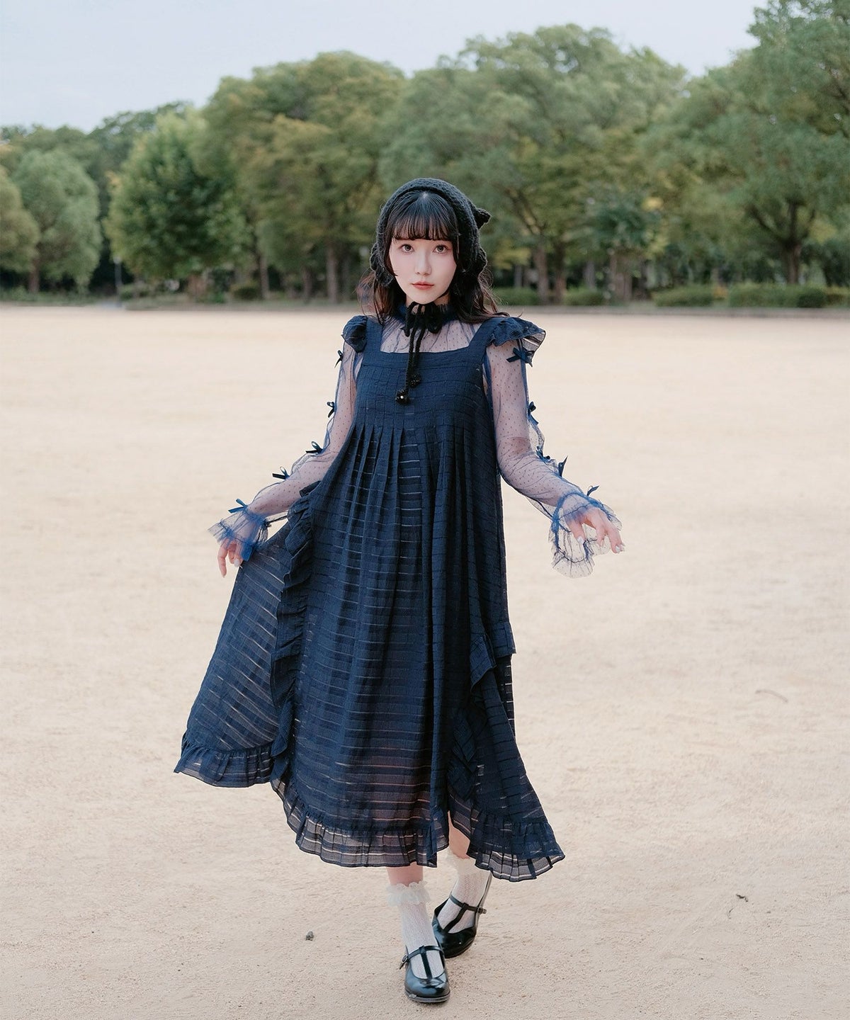 スカラップ フリル アシメ ワンピース miolite ネイビー カーキ