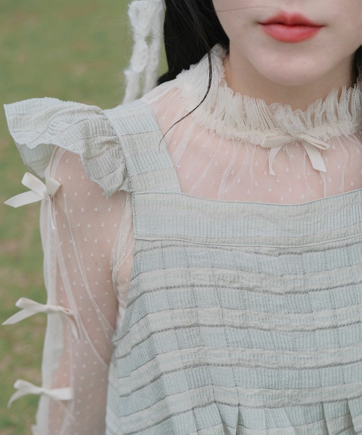 スカラップ フリル アシメ ワンピース miolite ネイビー カーキ