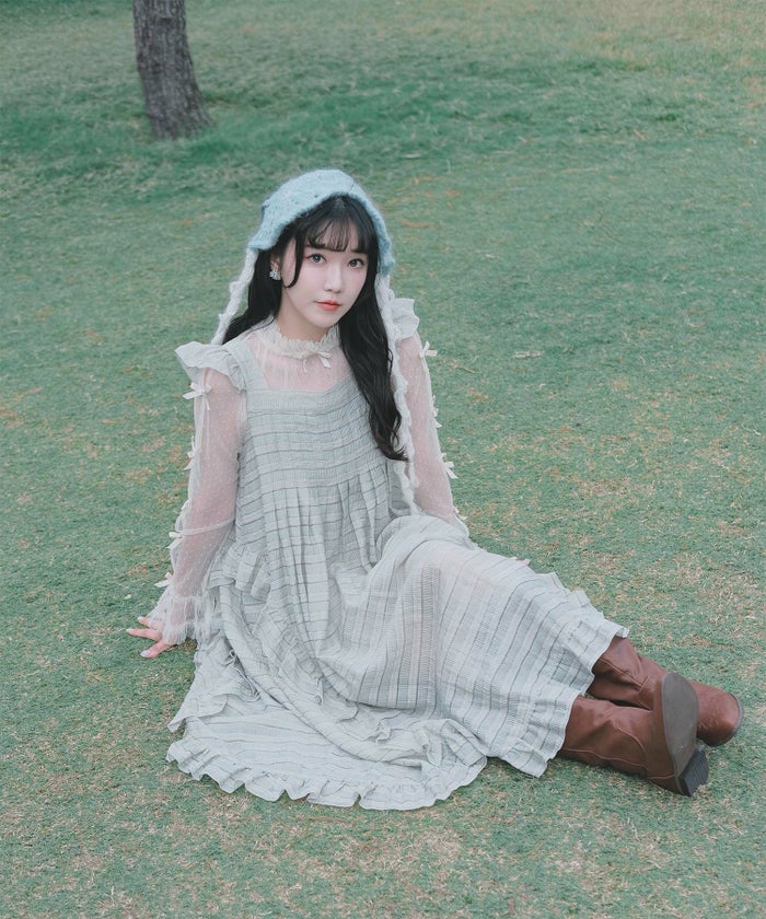 スカラップ フリル アシメ ワンピース miolite ネイビー カーキ