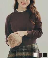 手洗い可 レディース 長袖 秋冬春 大人可愛い 上品 きれいめ オフィス 大人カジュアル フェミニン ジョイントスペース パール トリミング ニット プルオーバー Liala×PG