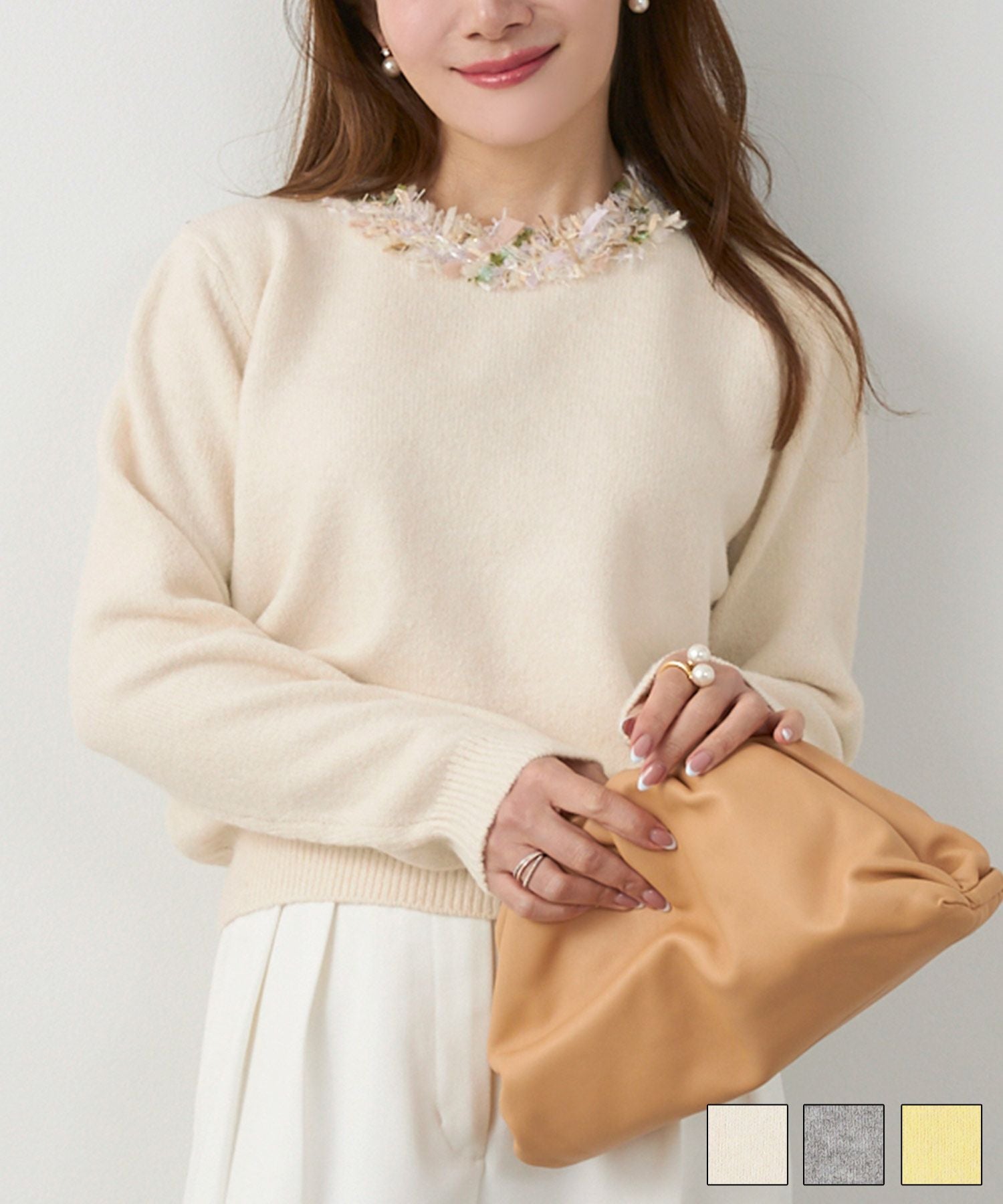 ツイード フリンジ ニット プルオーバー Liala×PG 全3色｜lpg441-2191