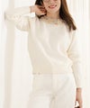 新色追加 手洗い可 長袖 秋冬 大人可愛い 上品 きれいめ 大人カジュアル フェミニン ジョイントスペース ツイードフリンジニットPO Liala×PG