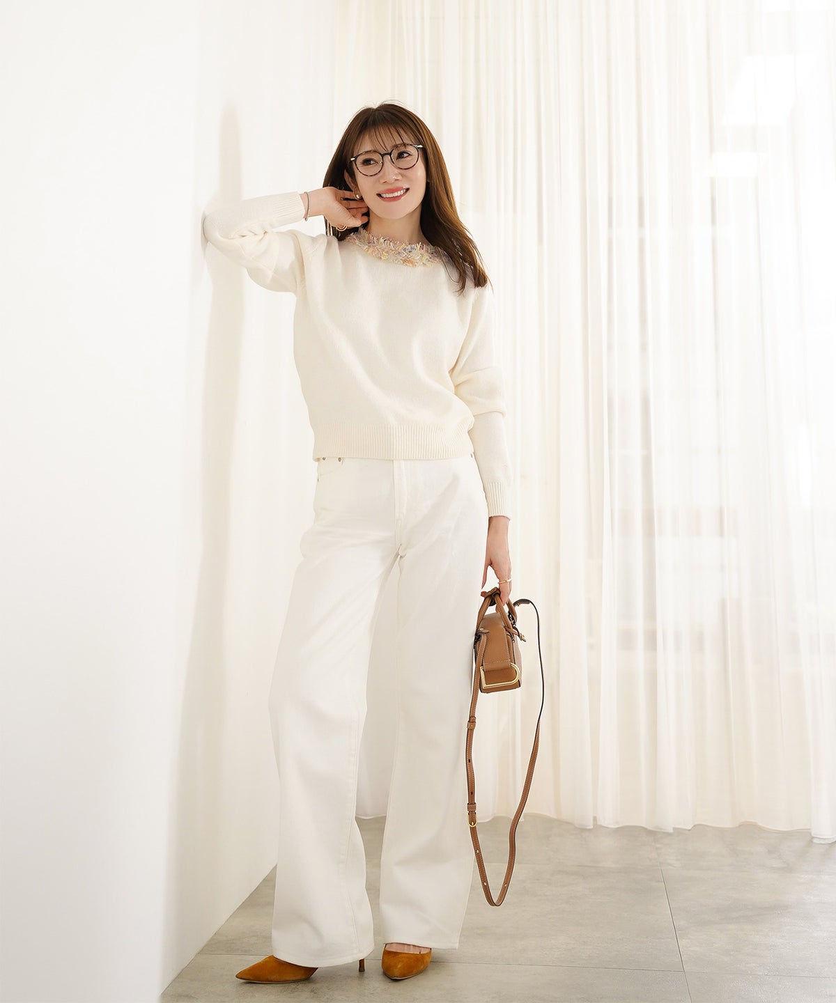 新色追加 手洗い可 長袖 秋冬 大人可愛い 上品 きれいめ 大人カジュアル フェミニン ジョイントスペース ツイードフリンジニットPO Liala×PG