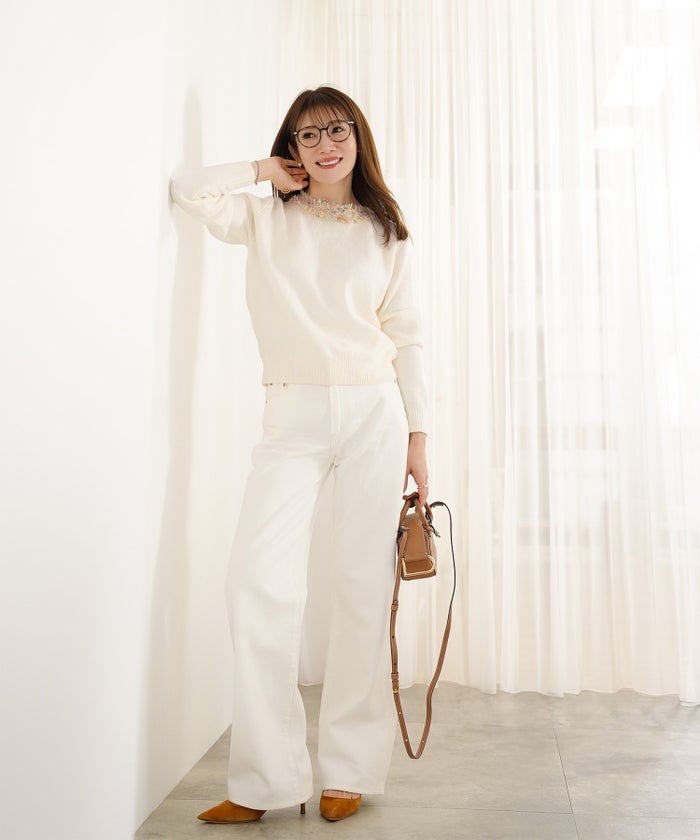 新色追加 手洗い可 長袖 秋冬 大人可愛い 上品 きれいめ 大人カジュアル フェミニン ジョイントスペース ツイードフリンジニットPO Liala×PG