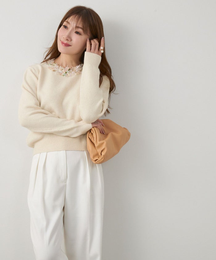 手洗い可 レディース 長袖 秋冬 長袖 大人可愛い 上品 きれいめ 大人カジュアル フェミニン ジョイントスペース