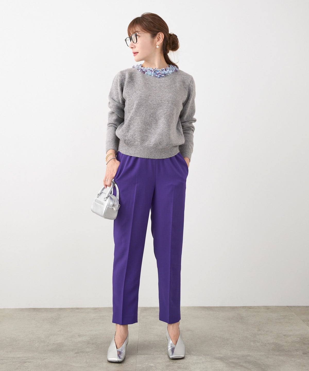 新色追加 手洗い可 長袖 秋冬 大人可愛い 上品 きれいめ 大人カジュアル フェミニン ジョイントスペース ツイードフリンジニットPO Liala×PG