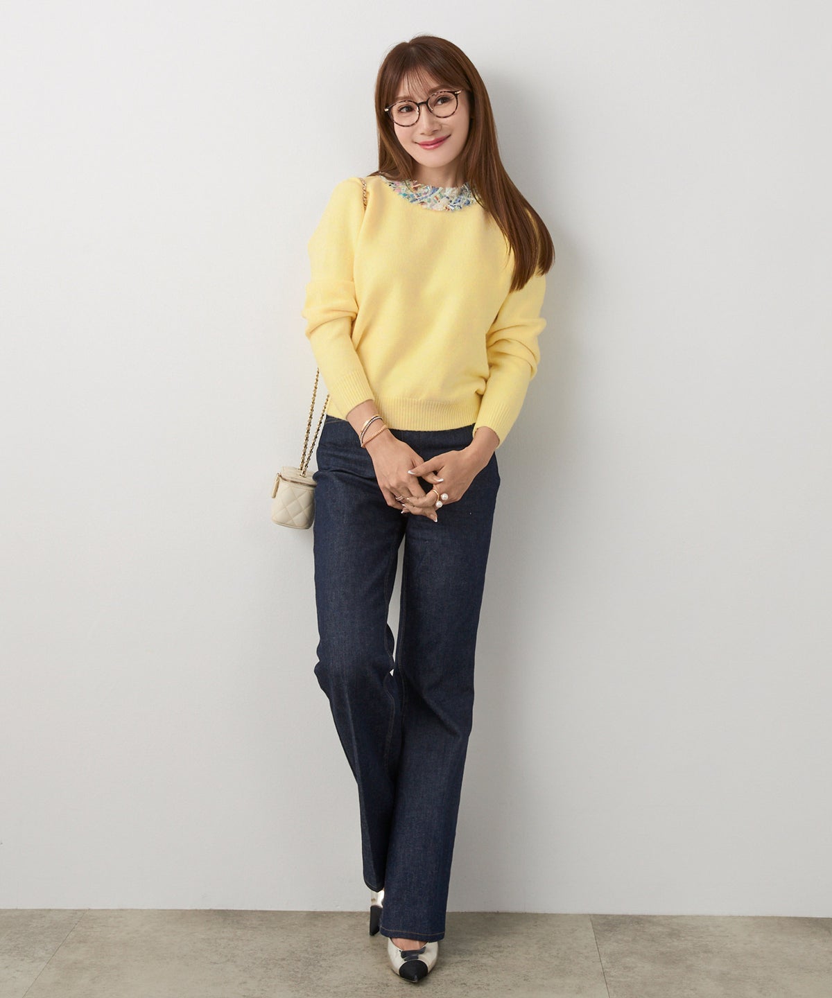 新色追加 手洗い可 長袖 秋冬 大人可愛い 上品 きれいめ 大人カジュアル フェミニン ジョイントスペース ツイードフリンジニットPO Liala×PG