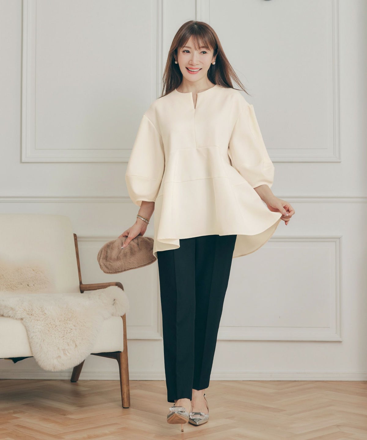 手洗い可 オフィス オケージョン シンプル かわいい きれいめ おしゃれ 白 黒 アンチピリング 日本製 体型カバー ジョイントスペース