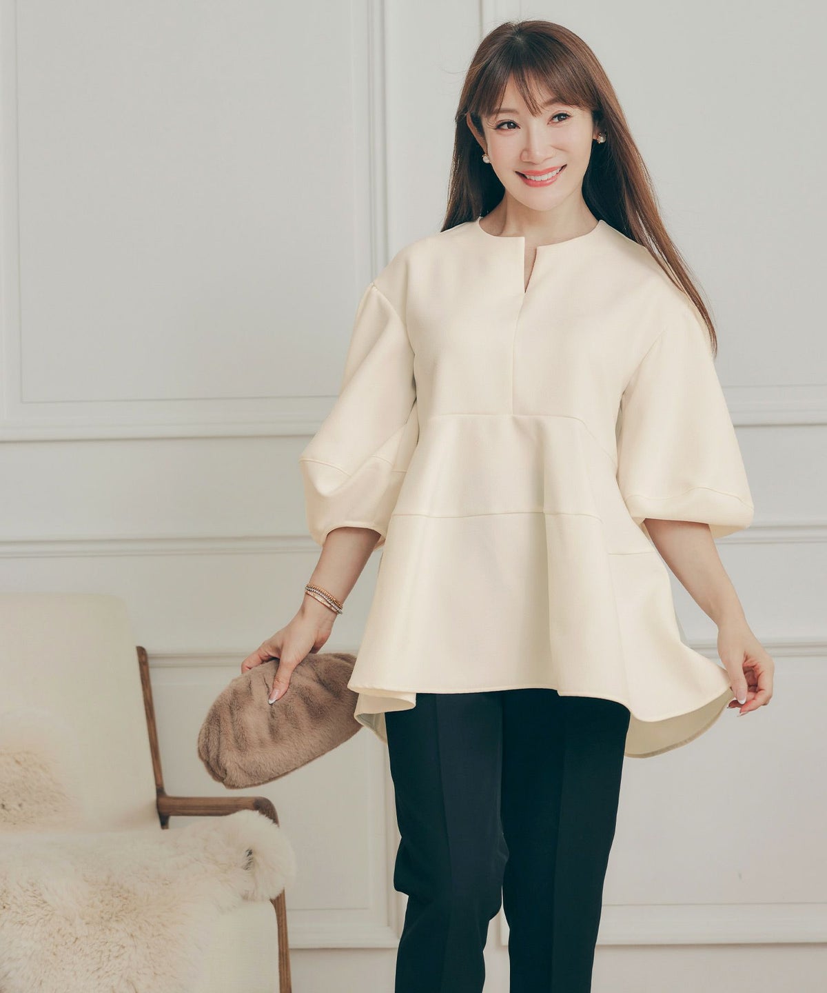 手洗い可 オフィス オケージョン シンプル かわいい きれいめ おしゃれ 白 黒 アンチピリング 日本製 体型カバー ジョイントスペース